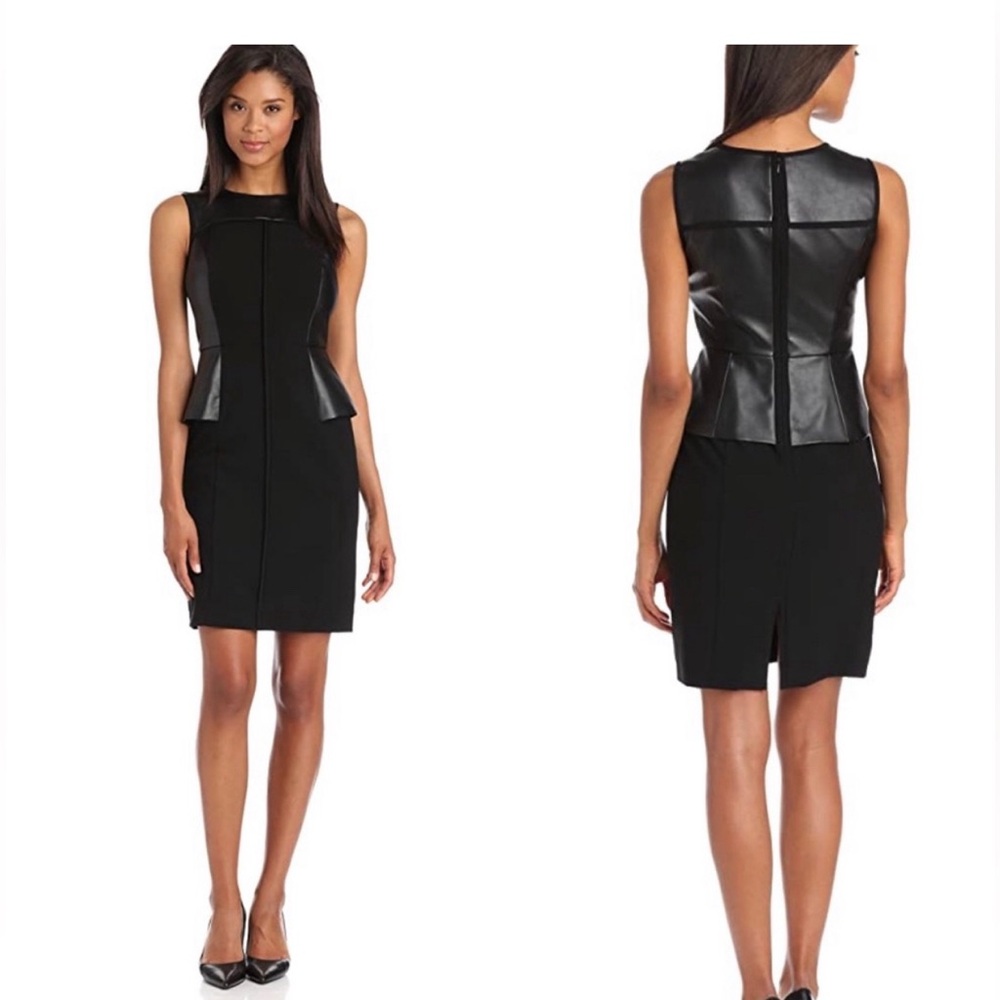 MOVING 5/17! Calvin Klein Sheath Dress With Faux Leather Peplum Size 2